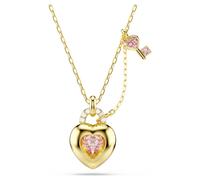 Idyllia pendant, Mixed cuts, Heart, key, Pink, 18K gold finish