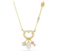 Idyllia pendant, Mixed cuts, Heart, key, Pink, Gold-tone plated