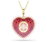 Swarovski Idyllia pendant, Mixed cuts, Heart, Pink, Gold-tone plated