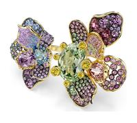 Idyllia ring, Mixed cuts, Pavé, Flower, Multicoloured, 18K gold finish