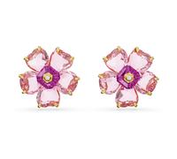 Idyllia stud earrings, Flower, Pink, 18K gold finish