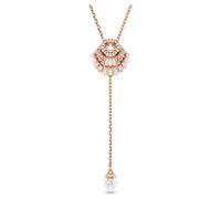 Idyllia Y pendant, Crystal pearl, Shell, White, 18K rose gold finish