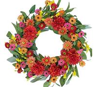 Idyllic 20 Inches Spring Summer Wreath for Front Door, Bright Floral Wreath- Artificial Colorful Daisy and Green Leaves Wreath for Summer Indoor Decor