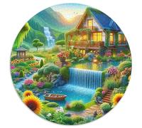 Idyllic Cottage & Waterfall Scene 1000 Piece Jigsaw Puzzle for Kids And Adults Landscape Art Brainteasing Jigsaws Educational Games Creativity & Gift Giving 1000pcs (67.5x67.5cm)