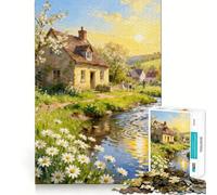 Idyllic Countryside Cottage Painting Jigsaw Puzzle for Adults 1000 Pieces Logic Fun Clear Hue Playful Challenge Santa Present (50x75cm)