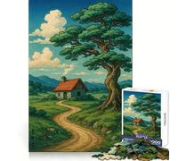 Idyllic Countryside Cottage with Large Tree 1000 Teenager Pieces Jigsaw Puzzle Calm Daily Accurate Edge Joyful Challenge Birthday Gift (38x52cm)