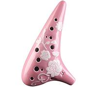 Idyllic Rose-relief Submarine-shaped Ocarina, Beginner's 12 Hole Alto C Flute Instrument, Artwork, Cloth Bag + Cleaning Stick + Mouthpiece Protector,Pink,18 * 10 * 5cm