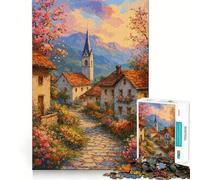 Idyllic Village Scene with Flowers 1000 Piece Jigsaw Puzzles for Teenagers Brain Think Snug Connection Real Challenge Christmas Idea (50x75cm)