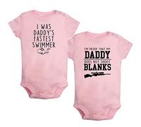 iDzn Pack of 2, I was Daddy's Fastest Swimmer & I'm Proof That My Daddy Doesn't Shot Blanks Romper Baby Bodysuit Kids Jumpsuit Infant Funny One-Piece Outfits