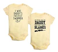 iDzn Pack of 2, I was Daddy's Fastest Swimmer & I'm Proof That My Daddy Doesn't Shot Blanks Romper Baby Bodysuit Kids Jumpsuit Infant Funny One-Piece Outfits