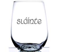 IE Laserware Irish Celtic Gaelic | Slainte Irish Toast Laser Etched Engraved Wine Glass, 15 Ounce Stemless Wine Glass, Unique Gift | Scottish Outlander Highlander Fans |