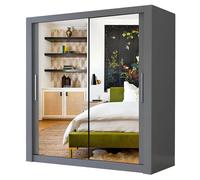 IE Milan Sliding Mirror Door Wardrobe with Drawers & Shelves - Sliding Door Wardrobe with LED Lighting ( Grey , 150 cm ) Interior Emporium Ltd Grey One Size
