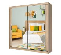 IE Milan Sliding Mirror Door Wardrobe with Drawers & Shelves - Sliding Door Wardrobe with LED Lighting ( Oak, 250 cm ) Interior Emporium Ltd Light Oak One Size