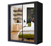 IE Milan Sliding Mirror Door Wardrobe with Drawers & Shelves - Sliding Door Wardrobe without LED Lighting ( Black , 203 cm ) Interior Emporium Ltd Black One Size