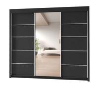 IE Oslo Wradrobe with Rails & Shelves with LED Light Sliding Door Wardrobe with LED Light ( Black , 150 cm ) Interior Emporium Ltd Black One Size
