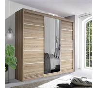 IE Oslo Wradrobe with Rails & Shelves with LED Light Sliding Door Wardrobe with LED Light ( Oak , 203 cm ) Interior Emporium Ltd Light Oak One Size