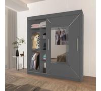 IE Stylish Venice Bedroom Wardrobe with Double Sliding Doors with LED Lighting ( Grey , 150 cm ) Interior Emporium Ltd Grey One Size