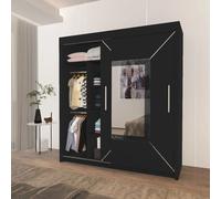 IE Stylish Venice Bedroom with Double Sliding Doors Sliding Door Wardrobe without LED Lighting ( Black , 203 cm ) Interior Emporium Ltd Black One Size
