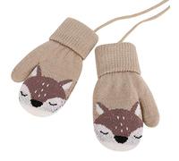 iEasey Cute Baby Winter Knitted Warm Mittens On String 0-3 Years Infant Toddler Fox Fleece Lined Gloves Kids Thermal Ski Snow Gloves Cold Weather Hand Warmer for Baby Girls Boys Xmas Gift,Brown