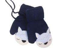 iEasey Cute Baby Winter Knitted Warm Mittens On String 0-3 Years Infant Toddler Fox Thick Fleece Gloves Kids Thermal Ski Snow Gloves Cold Weather Hand Warmer for Baby Girls Boys Xmas Gift,Dark Blue