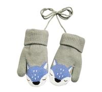 iEasey Cute Baby Winter Knitted Warm Mittens On String 0-3 Years Infant Toddler Fox Thick Fleece Lined Gloves Kid Thermal Ski Snow Gloves Cold Weather Hand Warmer for Baby Girls Boys Xmas Gift,Grey