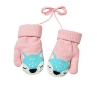 iEasey Cute Baby Winter Knitted Warm Mittens On String 0-3 Years Infant Toddler Fox Thick Fleece Lined Gloves Kid Thermal Ski Snow Gloves Cold Weather Hand Warmer for Baby Girls Boys Xmas Gift,Pink