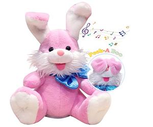 iEasey Kids Cute P Boo Singing Talking Bunny Toy with Flaping Ears, Baby Interactive Cuddly Soft Toy Repeating What You Say Plush Rabbit Stuffed Animal Doll Easter Bunny Gift Baby Showers