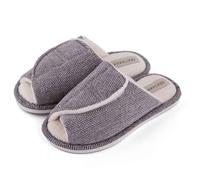 iEasey Men's Women's Open Toe Adjustable Slippers with Velcro Fastening, Comfortable Memory Foam Plush Slippers with Non-Slip Rubber Sole, Arthritis, Edema, Diabetics, Warm Slippers, gray, 6/7 UK
