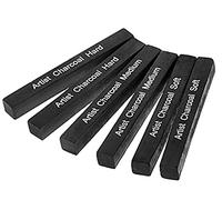 iEasey Square Black Art Charcoal Stick Compressed Charcoal Block Drawing Assorted Artist Sketch Charcoal for Drawing Sketching Shading, Pack of 6 Soft Medium Hard Charcoal Stick