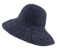 iEasey Women's Large Brim Handmade Crochet Straw Sun Hat, Foldable Beach Vacation Sun Protection Bucket Hat Ladies Summer Cool Visor Cap Dark Blue