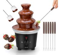 IEBIYO Chocolate Fondue Fountain with 6 Dipping Forks 3 Tiers Electric Chocolate Melting Machine Perfect for Chocolate Cheese Dessert Housewarming Christmas Party Gift (Black)