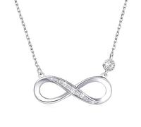 IEBTAWN 1 x Infinity Sign Necklace in White Gold, 25 mm Pendant with 4 mm 3A Zirconia, 40 cm Necklace for Eternal Love, Perfect Gift for Valentine's Day and Birthday