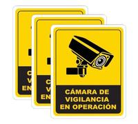IEBTAWN 3 Self-Adhesive Video Surveillance Signs, Yellow Warning Stickers for Security Cameras (19 x 14 cm), Spanish Art Paper Signs for Home, Shop, Warehouse