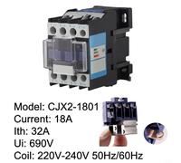 IEC AC Contactor CJX2-1801, 32A Ith, 3-Phase 1NC Motor Starter for Relay with 220-240V AC Coil, 690V Ui, Silver Alloy Contacts, 6M Mechanical Life - Industrial