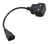 IEC Cable, C14 to UK Socket, 0.37m Single Socket Short Extension Lead, 250V 13A Fused C14 Male Plug to UK Female, Power Cord for Home, Office, Travel & Appliances, Black