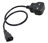 IEC Cable, C14 to UK Socket, 0.6m Single Socket Short Extension Lead, 250V 13A Fused C14 Male Plug to UK Female, Power Cord for Home, Office, Travel & Appliances, Black