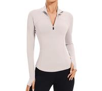 IECCP Going Out Tops Long Sleeve Sports T-Shirt Fitness Workout Yoga Crop Tops Ladies Running Tee Shirts 1/4 Zip Breathable Activewear Ivory Gray XS