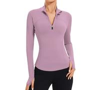 IECCP Going Out Tops Long Sleeve Sports T-Shirt Fitness Workout Yoga Crop Tops Ladies Running Tee Shirts 1/4 Zip Breathable Activewear Pink Purple XS