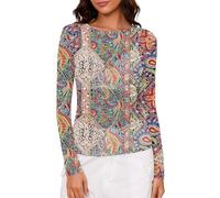 IECCP Mesh Tops for Women UK Sexy Slim Fit Crop Tops Long Sleeve See Through Ladies Blouse for Party Club Going Out Paisley S