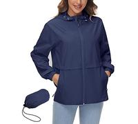 IECCP Plus Size Womens Raincoats Light Weight Waterproof Jacket Rain Jacket Women Hooded Packable Breathable Trench Coats Navy Blue XXL