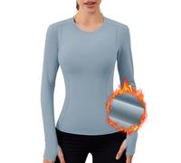 IECCP Plus Size Womens Thermal Tops Fleece Lined Shirt Long Sleeve Base Layer Long Sleeve Workout Running Athletic Shirts with Thumb Holes Moisture Wicking Gray Blue XL