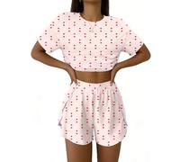 IECCP Pyjamas for Women Ladies Pyjamas Set Sexy Y2K Pjs Sets Cute Matching Pyjamas for Ladies Two Piece Summer Nightwear Loungewear Heart Print S