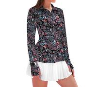 IECCP Womens 2025 Summer Trendy Workout Tops Long Sleeve Quarter Zip Pullover Quick Dry Rash Guard for Hiking Fishing Athletic Polo Clothes (Boho Black,XL)