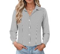 IECCP Womens Blouses Long Sleeve Striped Dress Shirt Slim Fitted Stretch Wrinkle Formal Button Down Shirts Work Executive Office Casual Ladies Tops 2026(Black Strip,S)