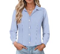 IECCP Womens Blouses Long Sleeve Striped Dress Shirt Slim Fitted Stretch Wrinkle Formal Button Down Shirts Work Executive Office Casual Ladies Tops 2026(Blue Strip,L)