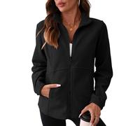 IECCP Womens Fleece Jackets Full Zip for Outdoor Sport Ladies Running Jacket Lightweight Warm Sweater Thin Coat Top (Black,18-20)