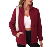 IECCP Womens Fleece Jackets Sport Ladies Lightweight Full Zip Coat Soft Touch Warm Sweater Top for Outdoor Sport (Wine Red,18-20)