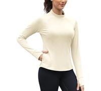 IECCP Womens Fleece Thermal Tops Mock Neck Athletic Top Base Layer Cold Weather Gym Moisture Wicking Long Sleeve Shirts Plus Size XL Apricot