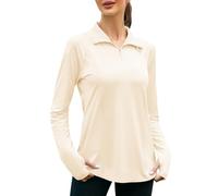 IECCP Women's Golf Polo Shirt Long Sleeves Zip Up Sport Active Shirts Quick Dry UV Protection Athletic T-Shirt Casual Tennis Hiking Running Tops Beige L