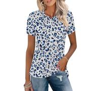 IECCP Women's Golf Polo Shirts Short Sleeve Cotton Collared Lightweight Moisture Wicking T-Shirt Summer Workout Casual Tennis Tops with 3-Button 2026 (Light Blue Leopard,XL)